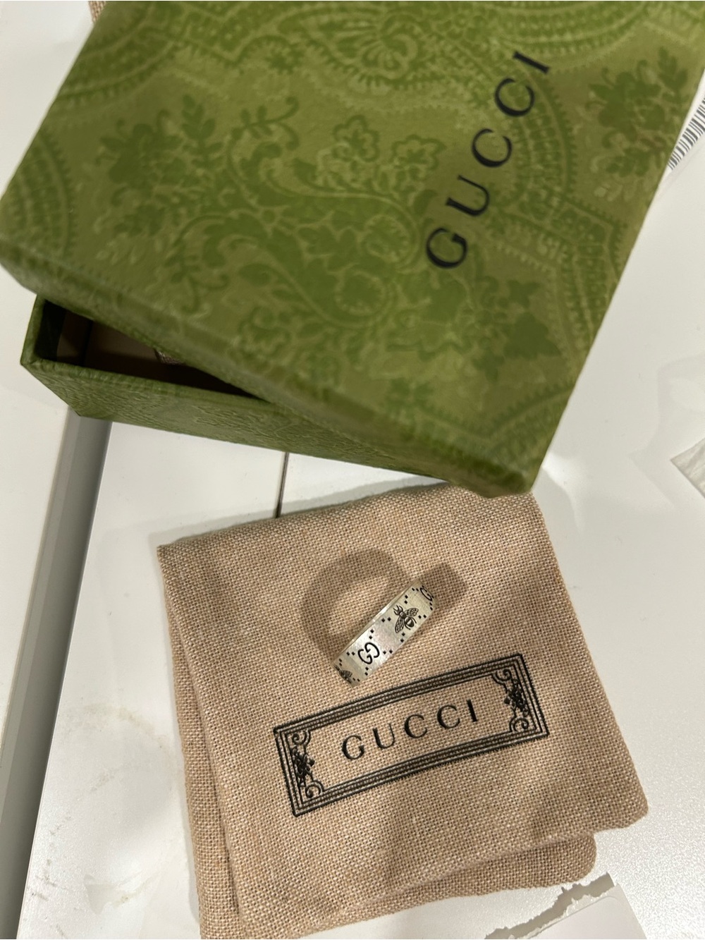 New Gucci Sig Bee GG Ring 6mm 925 Sterling Silver with box